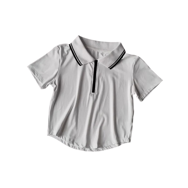 Damen Sport T-Shirt mit Kragen und Reißverschluss vorne mit kurzen Ärmeln elastisches Funktionsshirt für Sport und Freizeitaktivitäten weiß S