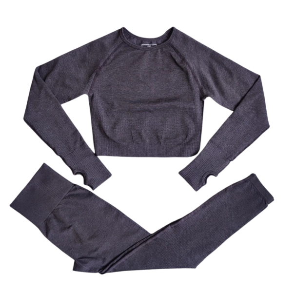 Damen Sportanzug Leggings und Langarmshirt Einfarbiger Fitnessanzug aus Nylon, Polyester und Spandex schwarz S