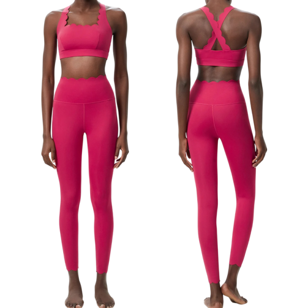 Damen Sportanzug mit Leggings und Sport-BH, einfarbig, Nylon, Spandex, bequem und stilvoll für Fitness dunkelrosa S