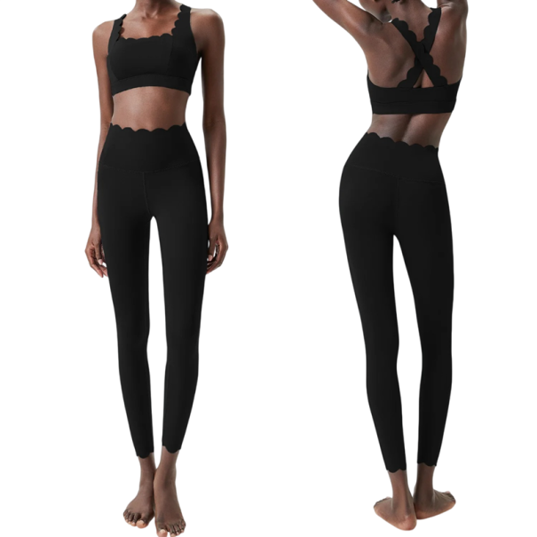 Damen Sportanzug mit Leggings und Sport-BH, einfarbig, Nylon, Spandex, bequem und stilvoll für Fitness schwarz XS