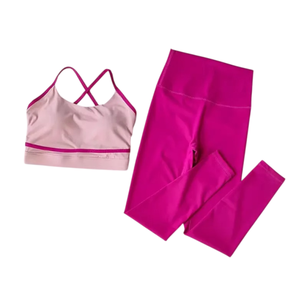 Damen Sportanzug mit Leggings und Sport-BH, Nylon, Spandex, bequem und stylisch für Fitness und Training rosa S