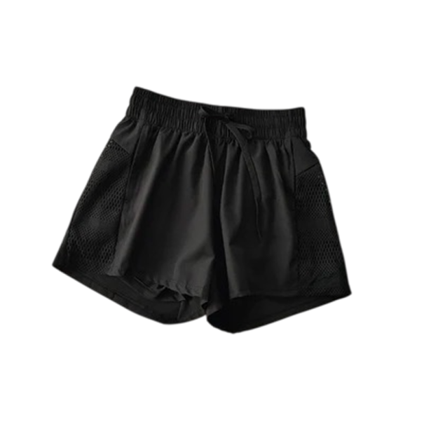 Damen Sportshorts Hoher Bund Mit Kordelzug Mit Taschen Einfarbig Ausführung Polyester Funktionale leichte Shorts zum Trainieren schwarz XS