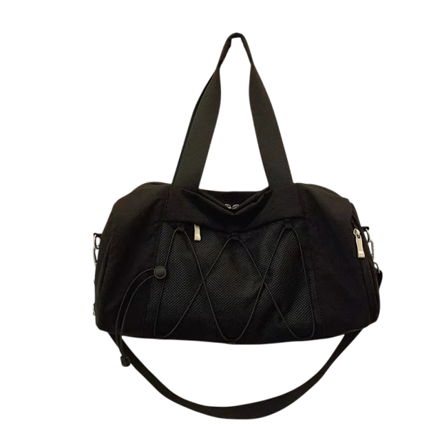 Damen Sporttasche über der Schulter mit Schuhfach und Abteil für nasse Sachen, 41x22x20 cm, aus Nylon, Fitness, Schwimmen und Reisen schwarz