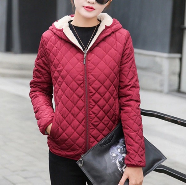 Damen-Steppjacke mit Fell -J2344 rot M