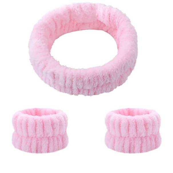 Damen-Stirnband-Set, Anti-Tropf-Armbänder, saugfähige Armbänder mit Haarband, wasserabsorbierende Armbänder mit Stirnband, Anti-Haarausfall im Gesicht rosa