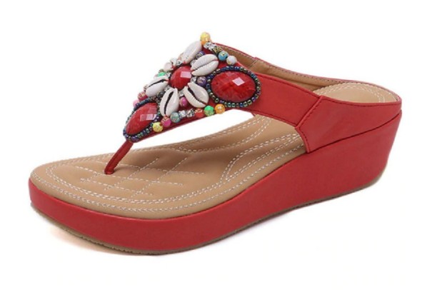 Damen-Strandpantoffeln mit Strasssteinen rot 40