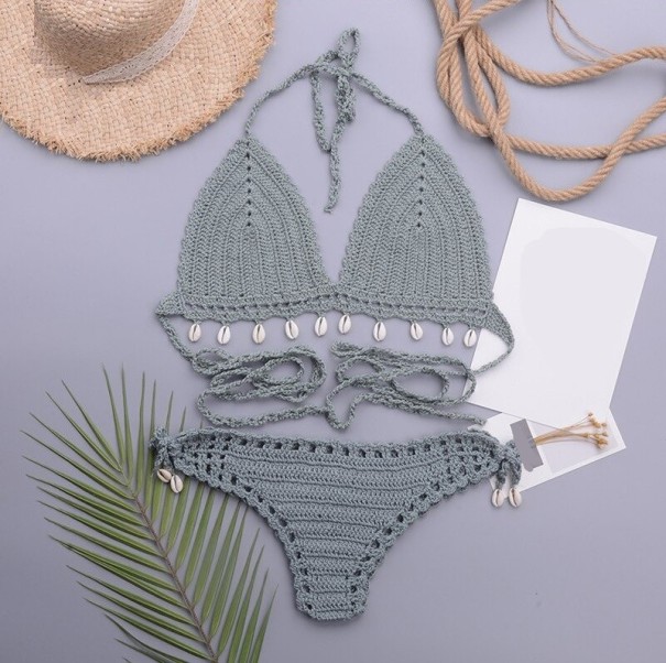 Damen-Strickbikini P788 grau XS