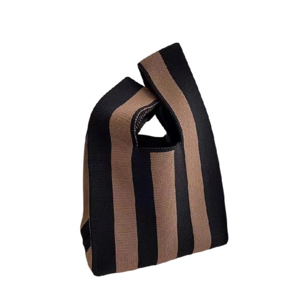 Damen Strickhandtasche mit gestreiftem Muster 20x35 cm Polyester mit Baumwollfutter für den Alltag und die Freizeit braun