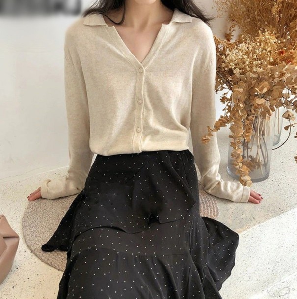 Damen-Strickhemd creme