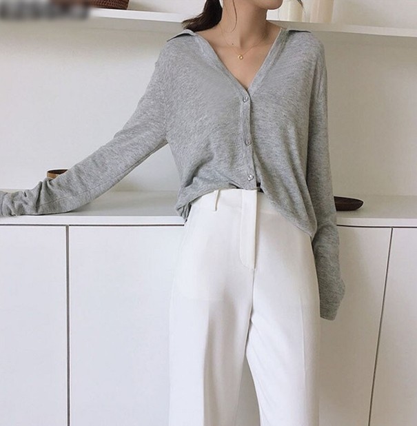 Damen-Strickhemd grau