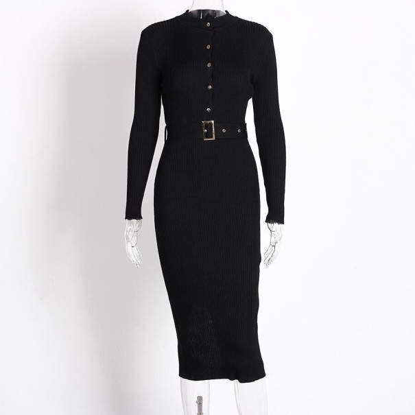 Damen-Strickkleid mit langen Ärmeln schwarz S