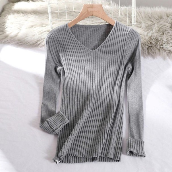 Damen-Strickpullover mit Ausschnitt grau