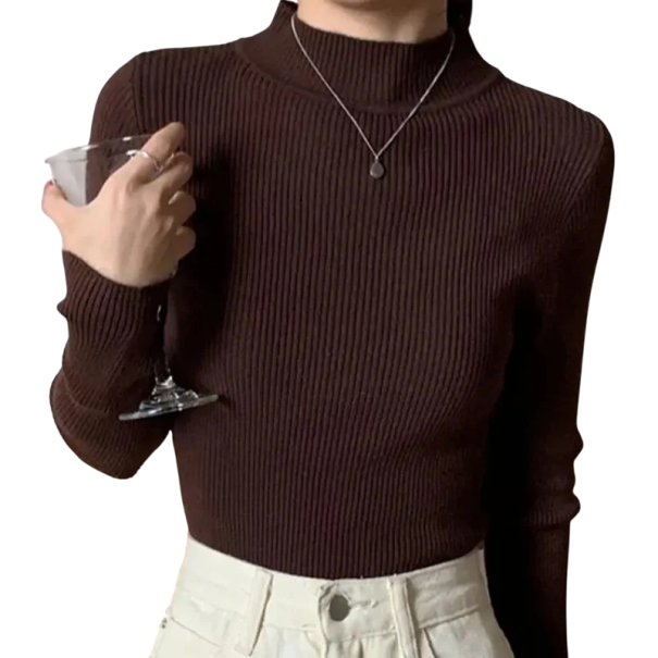 Damen Strickpullover mit Rollkragen aus Baumwolle und Acryl Einfarbiger warmer Pullover mit langen Ärmeln Universelle Größe für Herbst und Winter braun