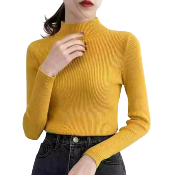 Damen Strickpullover mit Rollkragen aus Baumwolle und Acryl Einfarbiger warmer Pullover mit langen Ärmeln Universelle Größe für Herbst und Winter gelb