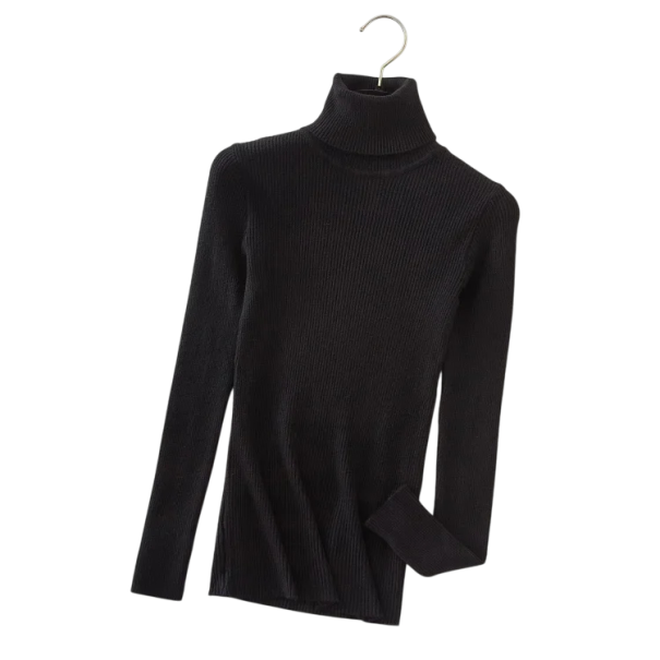 Damen Strickpullover mit Rollkragen aus Baumwolle und Polyester Einfarbiger eleganter Pullover mit langen Ärmeln Universelle Größe schwarz