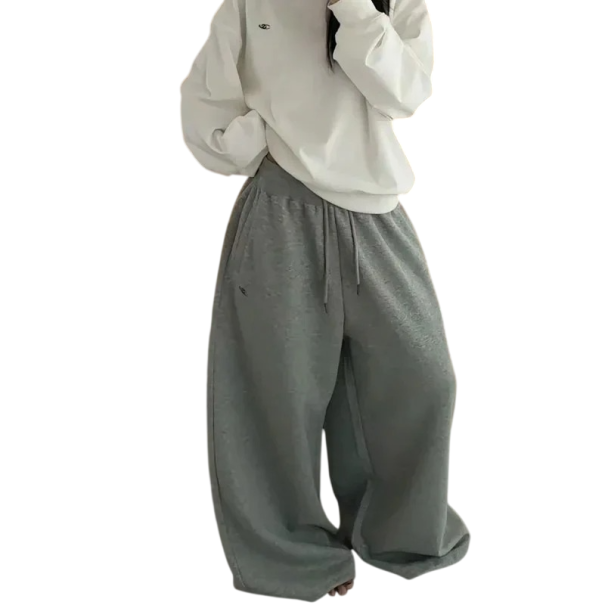 Damen Sweatpants mit Taschen, Kordelzug und Logo an der Seite, einfarbig, Polyester und Baumwolle, bequem und stylisch für die Freizeit grau S