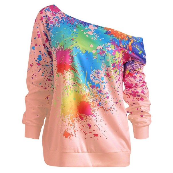 Damen-Sweatshirt mit buntem Aufdruck rosa L