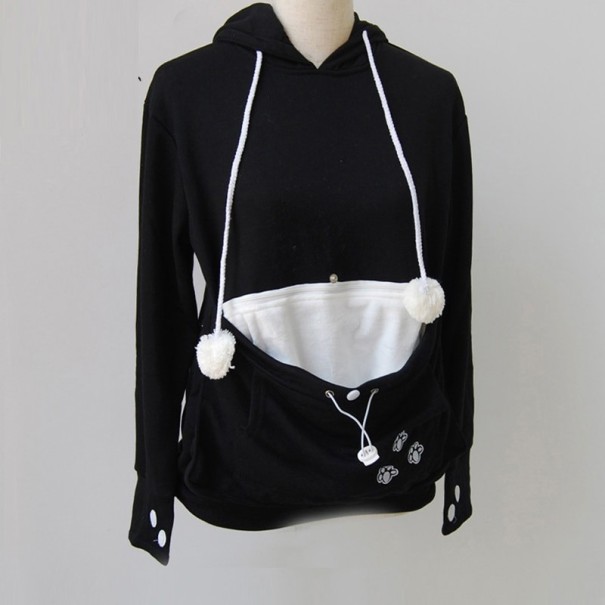 Damen-Sweatshirt mit Kängurutasche schwarz XS
