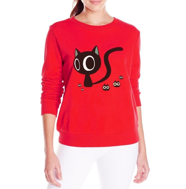 Damen-Sweatshirt mit Katzenprint B21 rot S