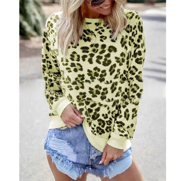 Damen-Sweatshirt mit Leopardenmuster A49 gelb S