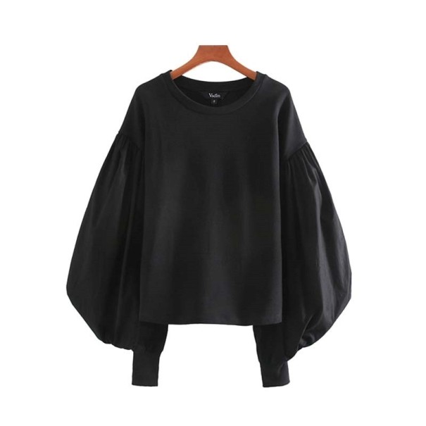 Damen-Sweatshirt mit losen Ärmeln, schwarz L