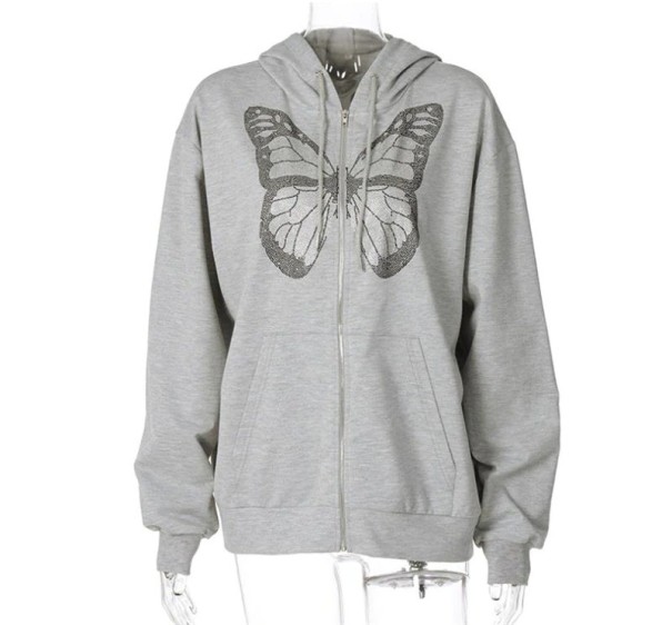 Damen-Sweatshirt mit Schmetterling in Grau P2457 S