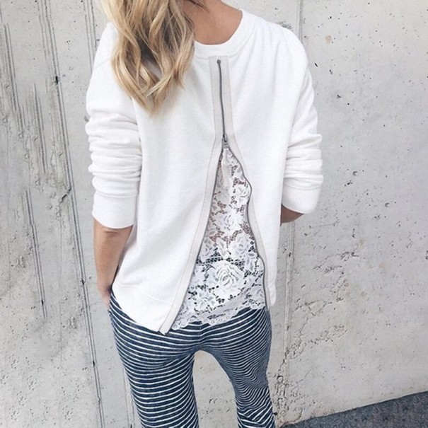 Damen-Sweatshirt mit Spitze B12 weiß S