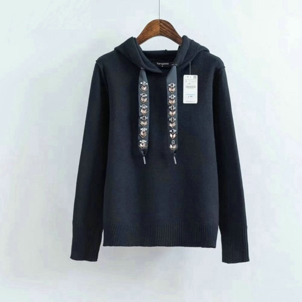 Damen-Sweatshirt mit Ziersteinen schwarz M
