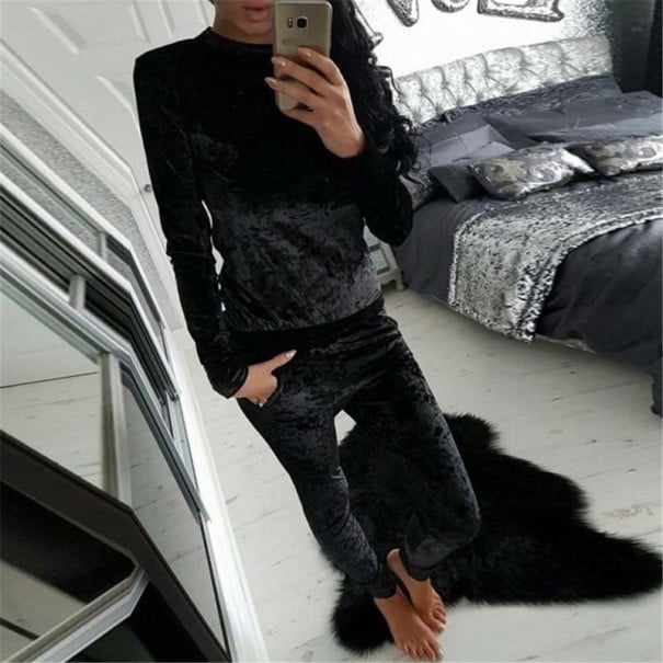 Damen-Sweatshirt und Hose schwarz XL