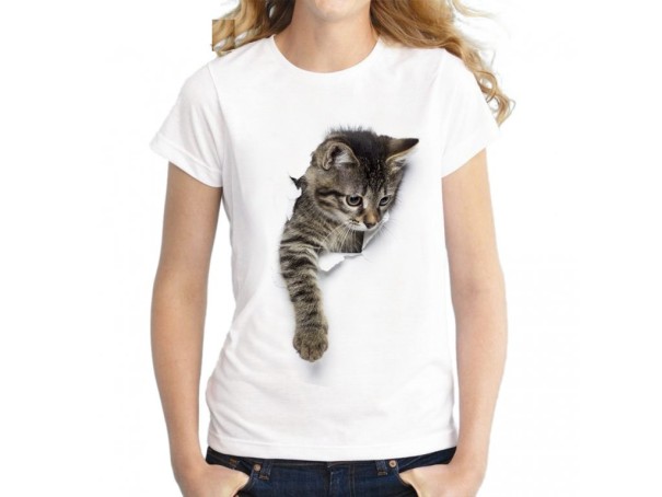 Damen-T-Shirt 3D mit einer Katze J539 XS 5