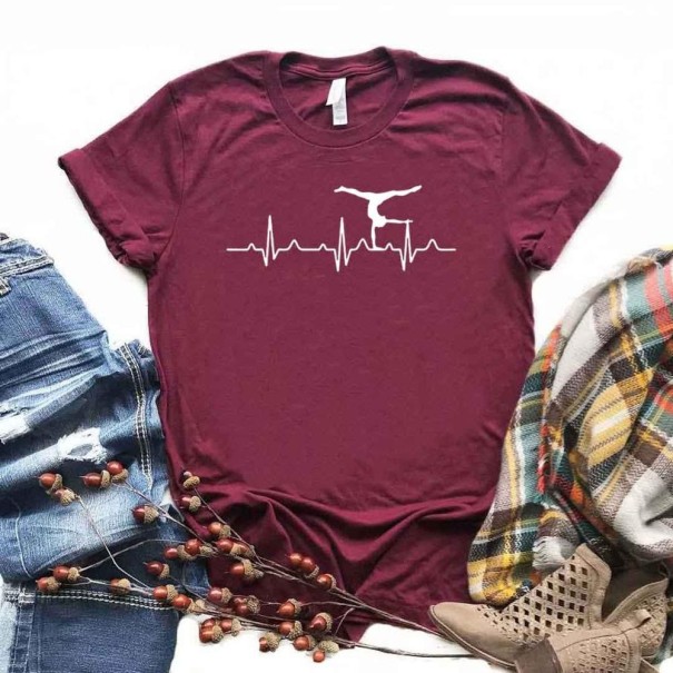 Damen-T-Shirt mit Akrobaten-Print weinrot L