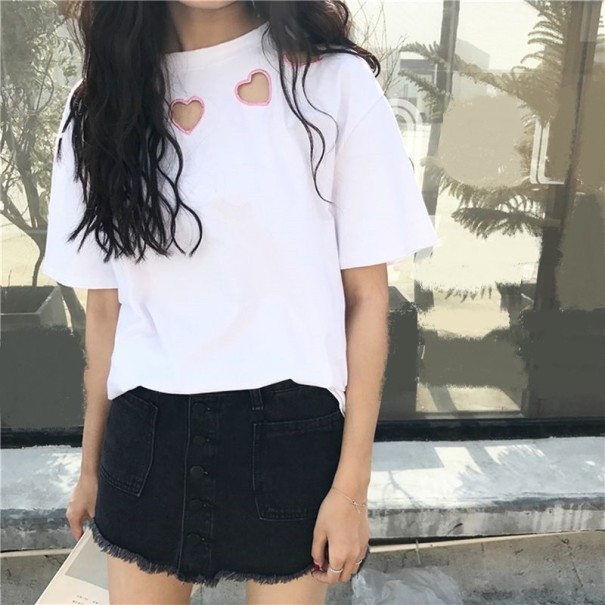 Damen-T-Shirt mit ausgeschnittenen Herzen weiß S