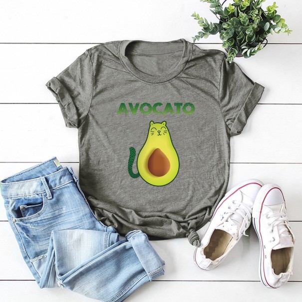 Damen-T-Shirt mit Avocado-Print dunkelgrau S