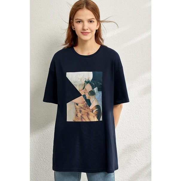 Damen-T-Shirt mit B287-Aufdruck dunkelblau L