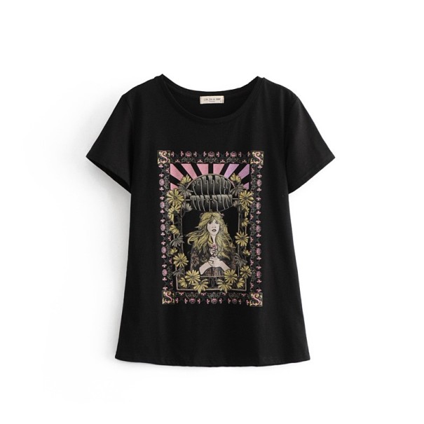 Damen-T-Shirt mit B378-Aufdruck schwarz XS