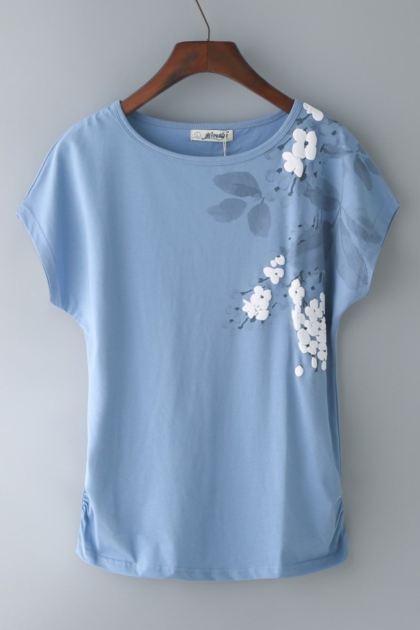 Damen-T-Shirt mit Blumen B258 blau S