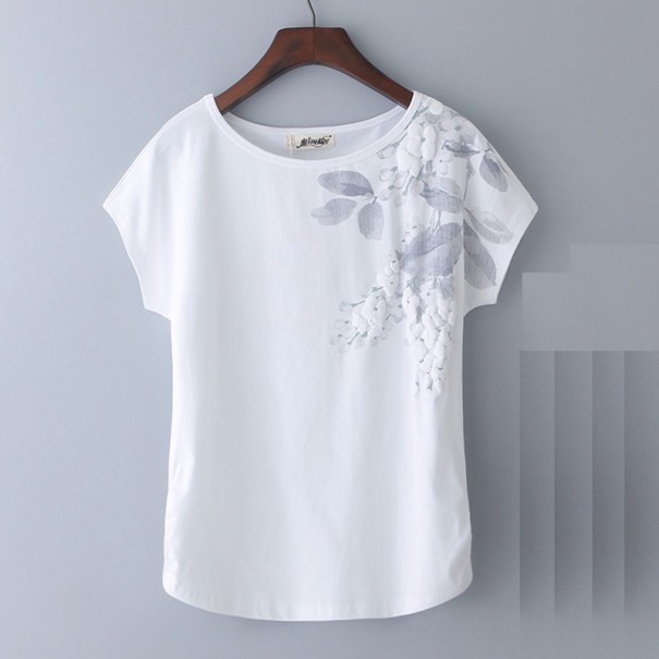 Damen-T-Shirt mit Blumen B258 weiß L