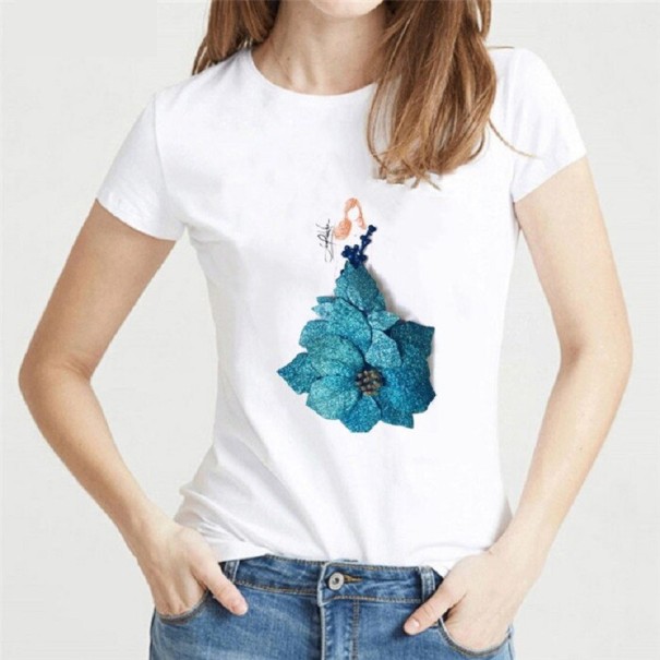 Damen-T-Shirt mit Blumendruck A1316 blau S