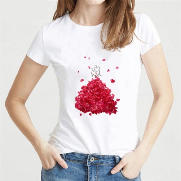 Damen-T-Shirt mit Blumendruck A1316 rot XS