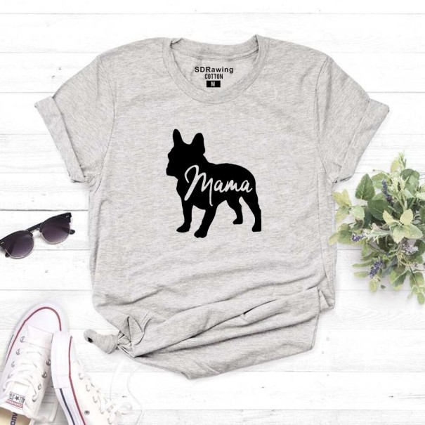 Damen-T-Shirt mit Bulldoggen-Print grau XXL