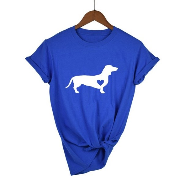 Damen-T-Shirt mit Dackel-Aufdruck blau M