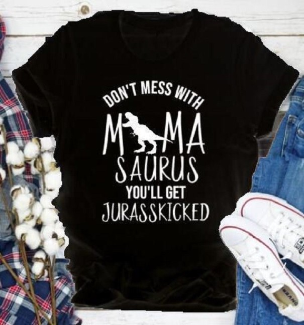 Damen-T-Shirt mit Dinosaurier-Aufdruck A819 schwarz L