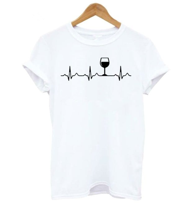 Damen-T-Shirt mit einem Glas Wein weiß S