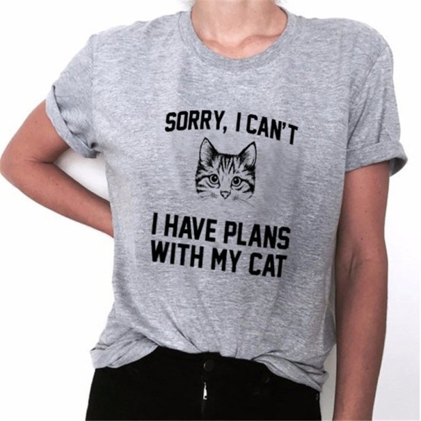 Damen-T-Shirt mit einer Katze B102 grau XXL