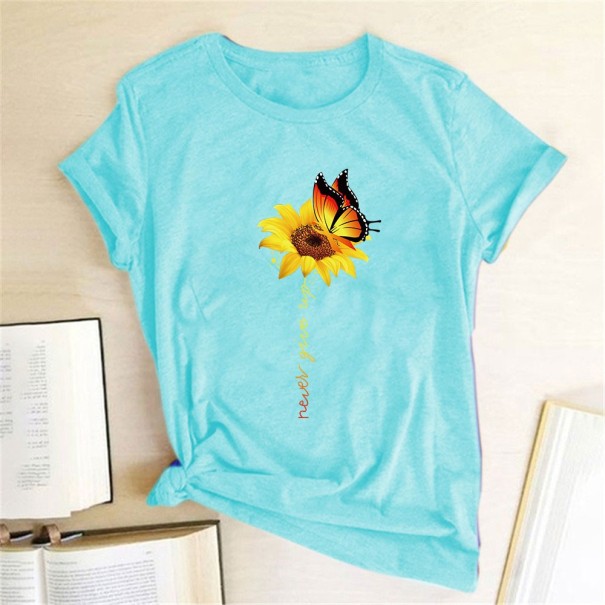 Damen-T-Shirt mit einer Sonnenblume türkis S