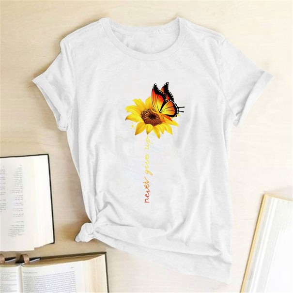 Damen-T-Shirt mit einer Sonnenblume weiß S