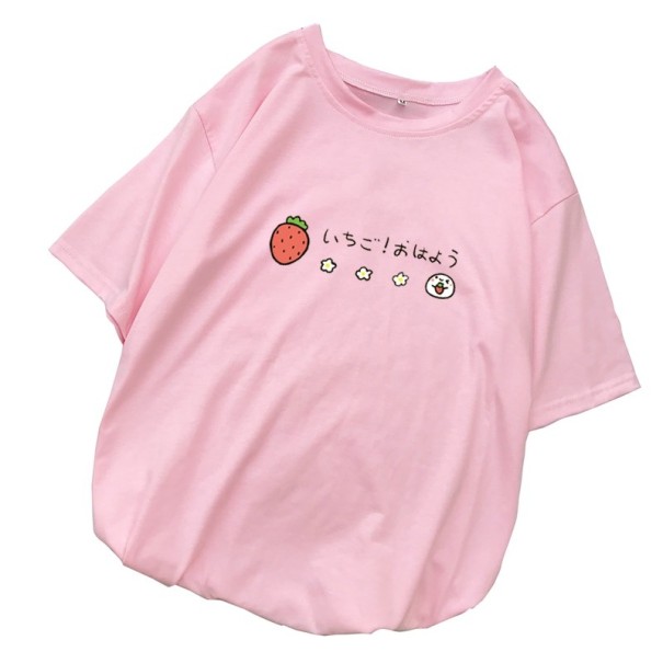Damen-T-Shirt mit Erdbeer-Print rosa M