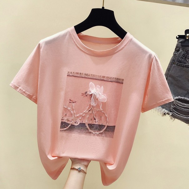 Damen-T-Shirt mit Fahrradaufdruck A803 rosa L