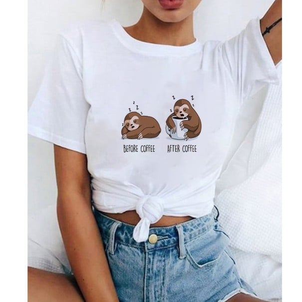 Damen-T-Shirt mit Faultier-Aufdruck S 1