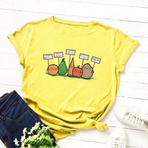 Damen-T-Shirt mit Gemüsedruck gelb 4XL